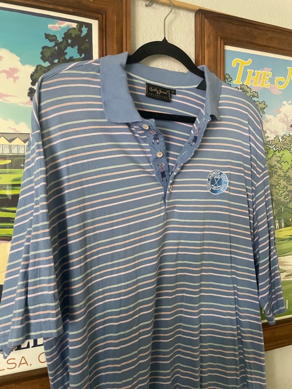 Bobby Jones Royal Dornoch Golf Polo Shirt Mens XL Blue Striped Performance